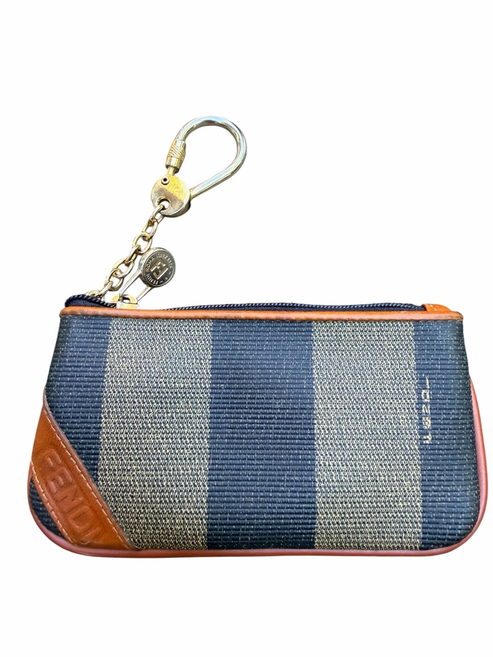 Vintage FENDI Roma Leather Canvas Brown Key Cles Coin Pouch Wallet